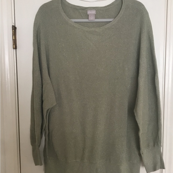 NWT CHICO’S SPARKLE Pull Over Round Neckline Long Sleeve SWEATER Cool Sage-XL-3 - Picture 4 of 16